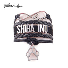 Load image into Gallery viewer, Little MIngLou Infinity love shiba inu bracelet dog pet paw charm leather wrap men bracelets &amp; bangles for women jewelry