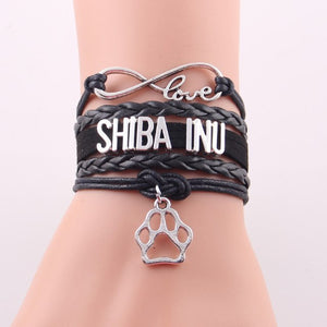 Little MIngLou Infinity love shiba inu bracelet dog pet paw charm leather wrap men bracelets & bangles for women jewelry