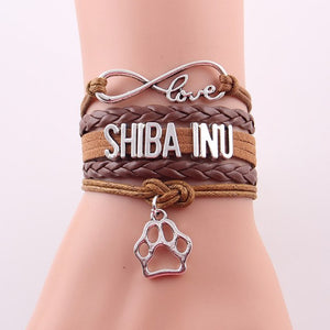 Little MIngLou Infinity love shiba inu bracelet dog pet paw charm leather wrap men bracelets & bangles for women jewelry
