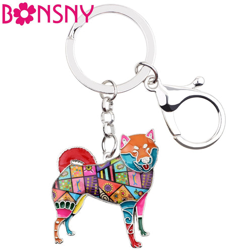 Bonsny Metal Shiba Inu Key Chain Key Ring Bag Charm Enamel Dog Keychain Accessories Souvenir Fashion Animal Jewelry For Women