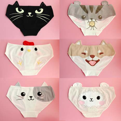 Super Ctue Shiba Doge  Cat  Chick Sheep Hamster Face Kawaii Girls Cotton Panties Briefs Women's Underwear Daily Wear